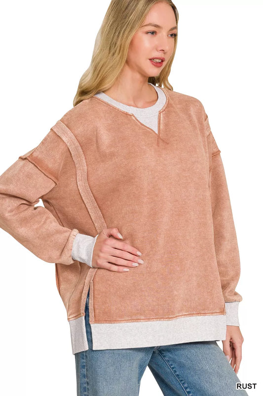 Fleece Acid Washed Contrast Trim Sweatshirt 17c1e55e-f2b5-4fa8-8009-7a0bced645a1-Max-Origin