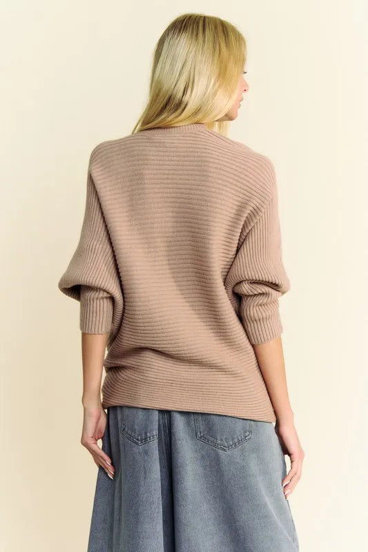 Davi & Dani Round Neck Batwing Sleeve Sweater 17c42b7e-0597-4cfc-bda5-d69ba93eccf3-Max
