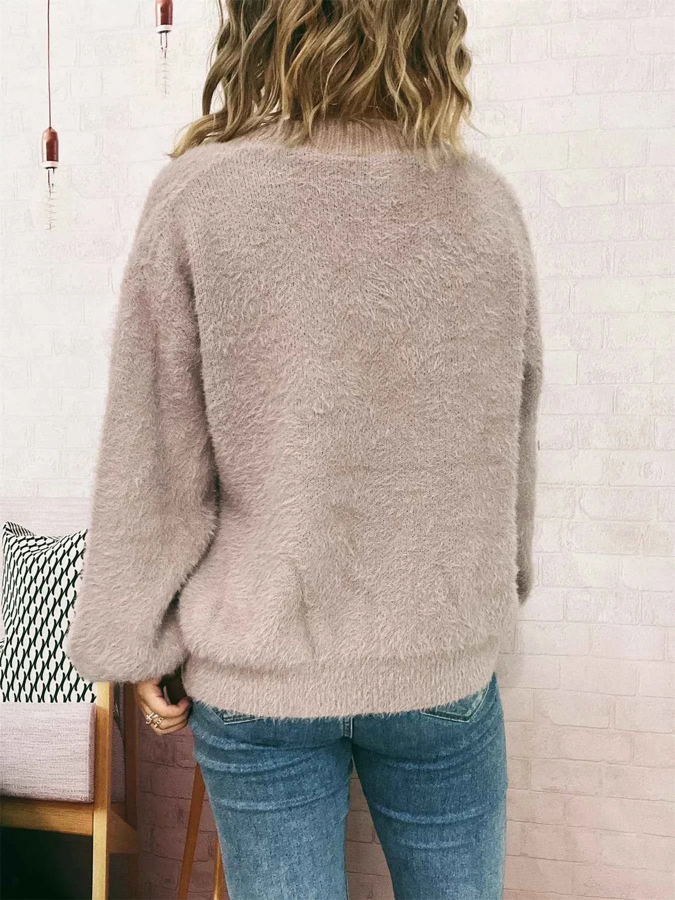 Fuzzy Button-Up Long Sleeve Cardigan 17c7e6312af14b9492a14a81f02e2beb-Max-Origin