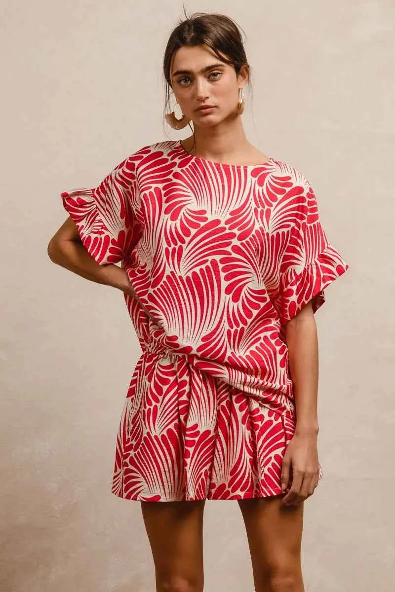 BiBi Print Woven Ruffled Sleeves Top FUCHSIA 17c88eb463b44b1e8c5d5aa484732a48-Max-Origin
