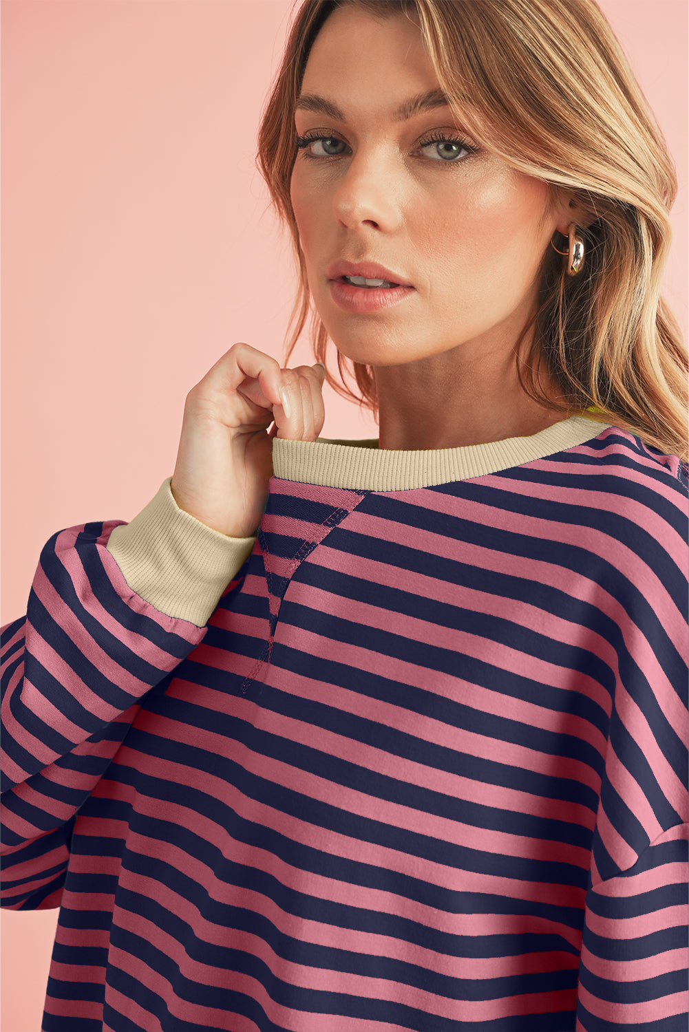 Black Stripe Contrast Edge Cross Seam Oversized Sweatshirt 17ce2650144b7fc4
