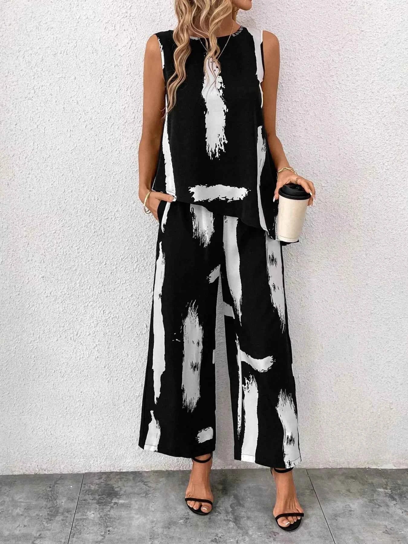 Abstract Print Sleeveless Top & Wide Leg Pants Set 17db754bd02d4f1fba13171dfaca1bbd-Max-Origin