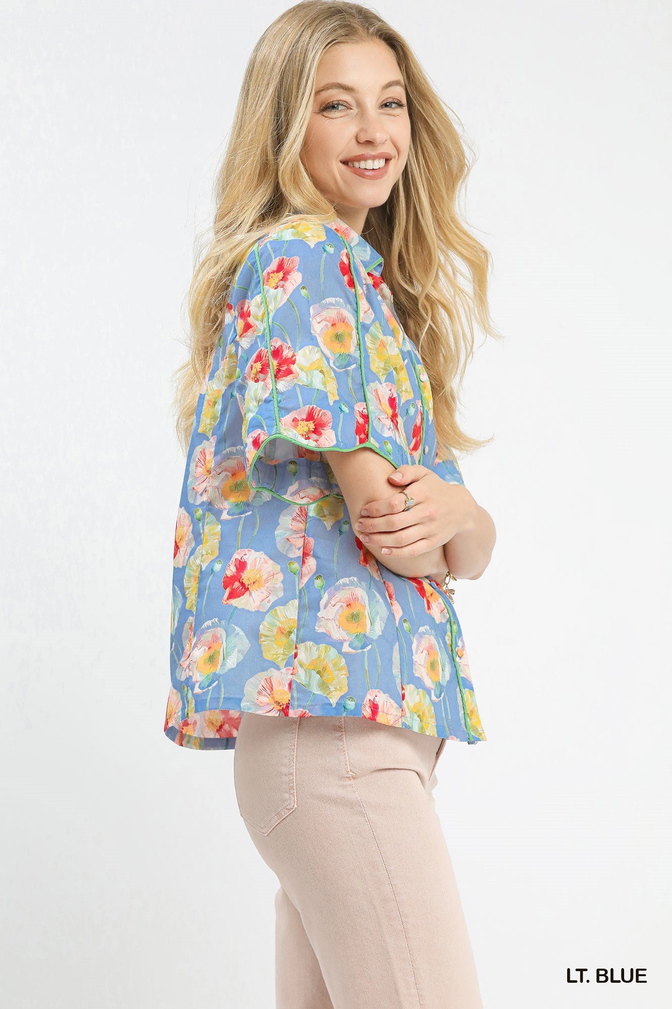 Umgee Floral Print Button-Down Blouse with Flutter Sleeves 17dcd855-01eb-4762-b08c-90bce6016939-Max