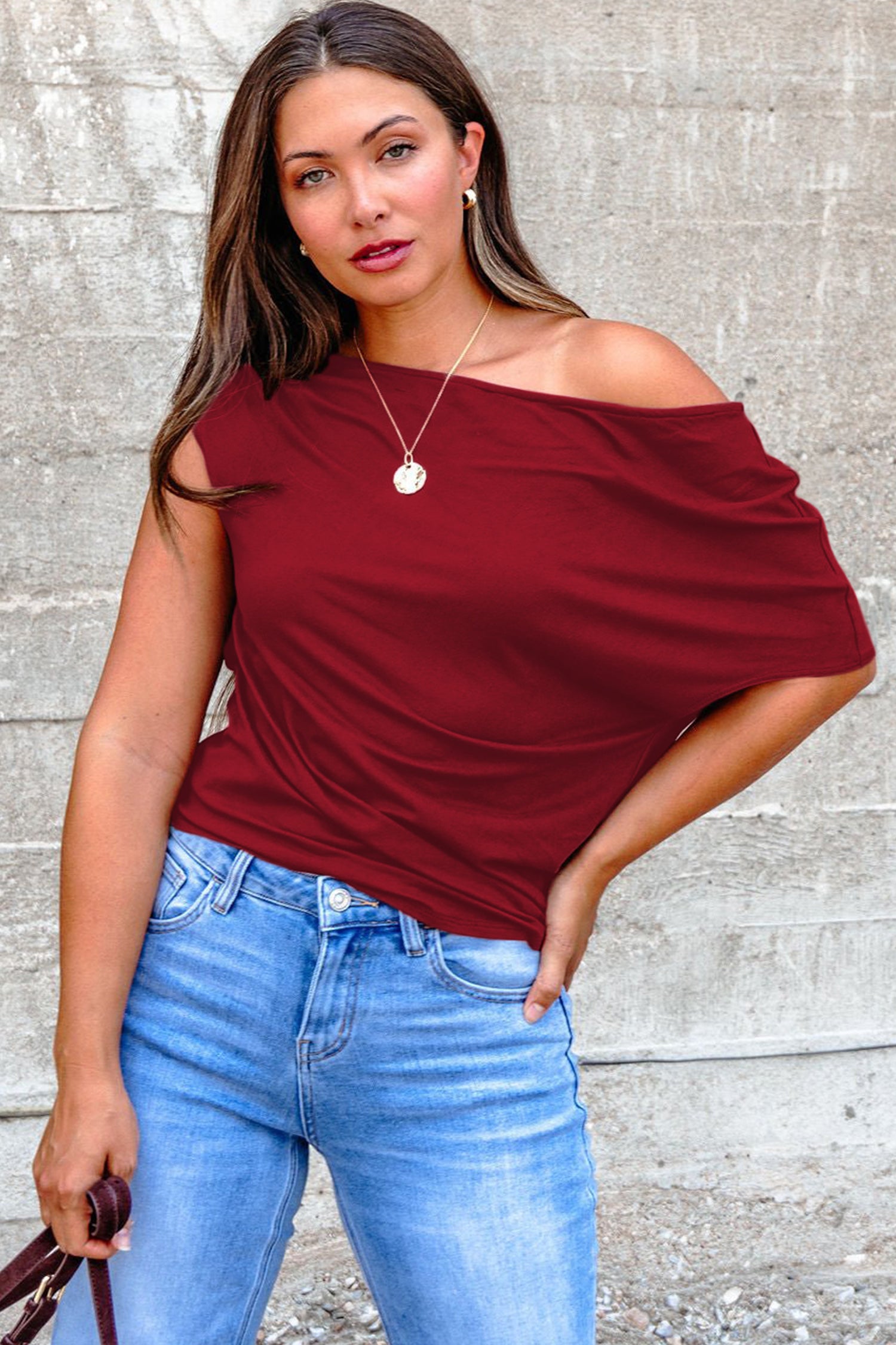 Blue Sapphire Plus Size Solid Color Asymmetric Neck Short Sleeve Blouse 17e0ebaf1a3b894a