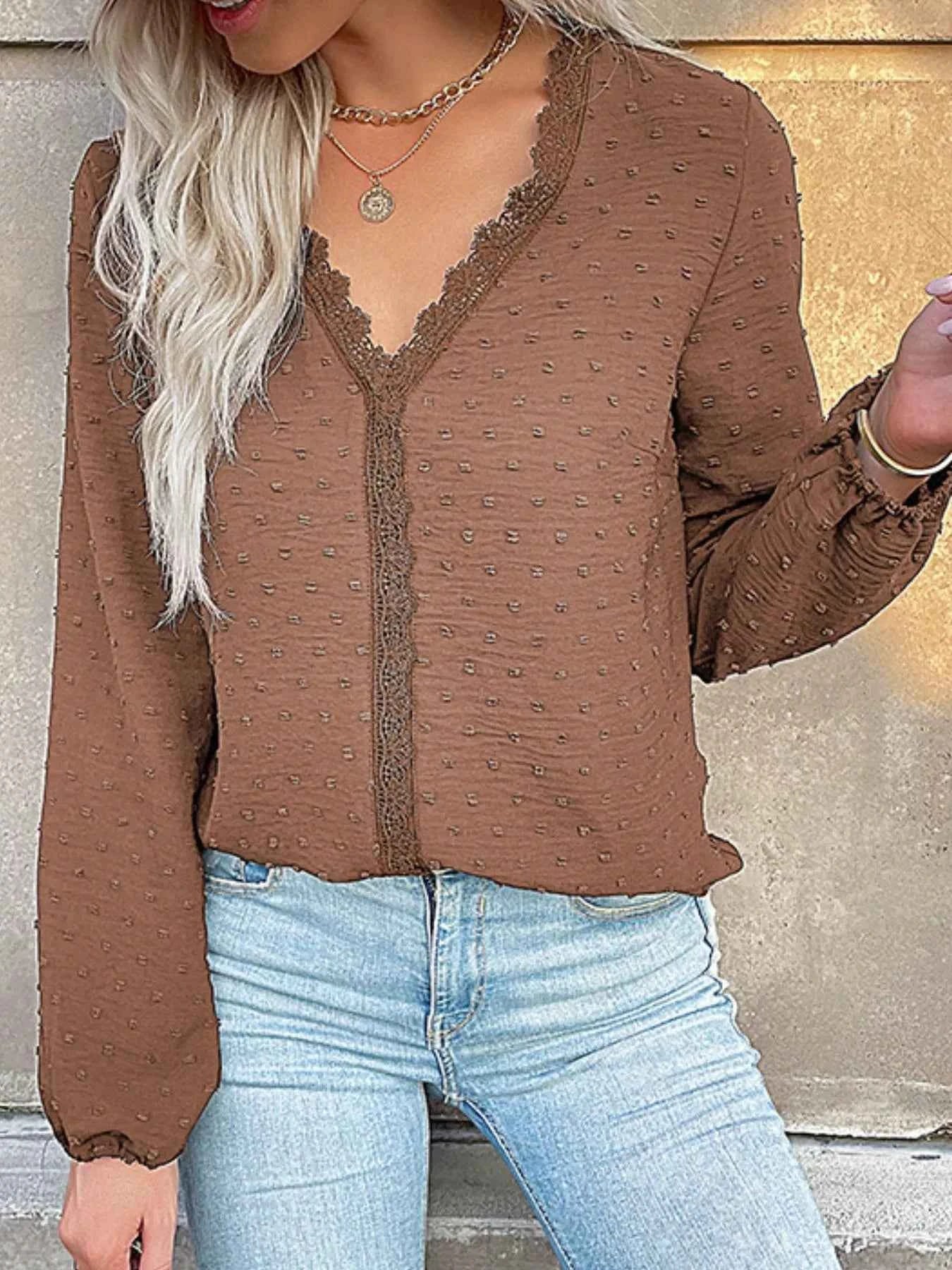 Lace Detail V-Neck Long Sleeve Blouse 17e261b6-7c1d-4e23-a977-17dc160d024d-Max-Origin
