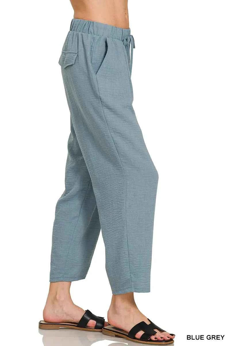 Zenana Woven Crepe Elastic Band Waist Pants 17e3a82f7b7d4d6fbcea0eab28a90208-Max-Origin