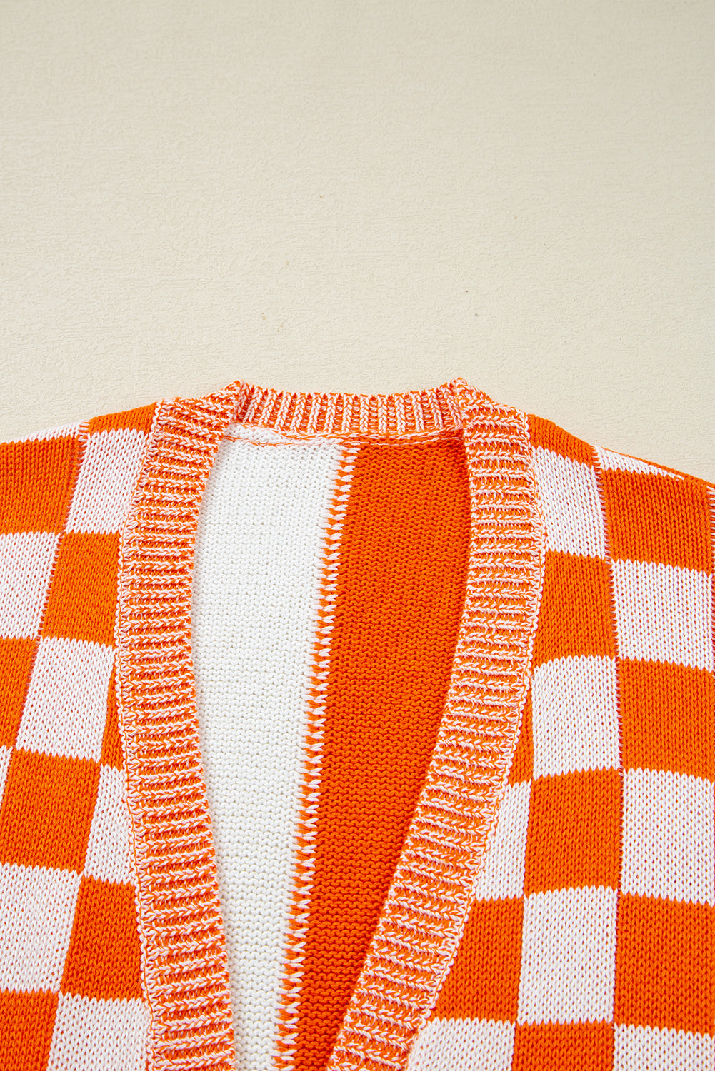 Orange Checkered Open Front Drop Shoulder Cardigan 17ed542a982a6d2f