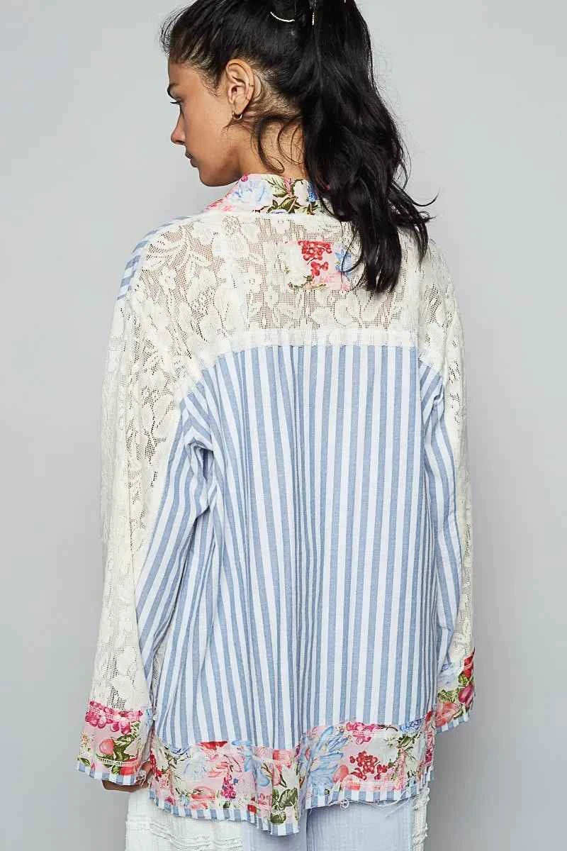 POL Lace Long Sleeve Striped Cardigan with Floral Patchwork Detail 17edcb0f-a7cb-43c9-b8c2-9076954efa3a-Max-Origin