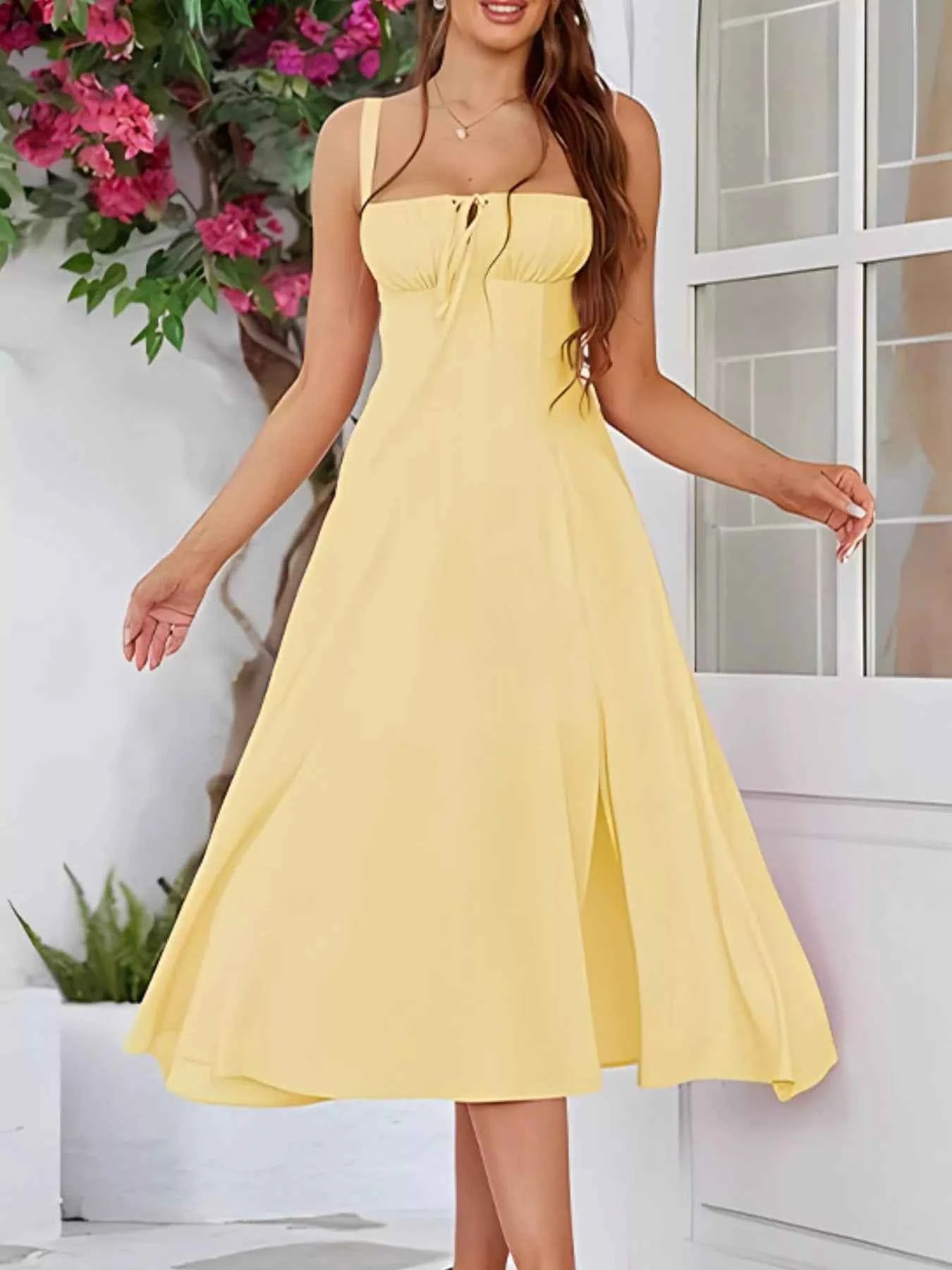 Tie-Front A-Line Midi Dress Yellow 17f0dce0-70fc-419f-851e-3dacb950cd2a-Max-Origin