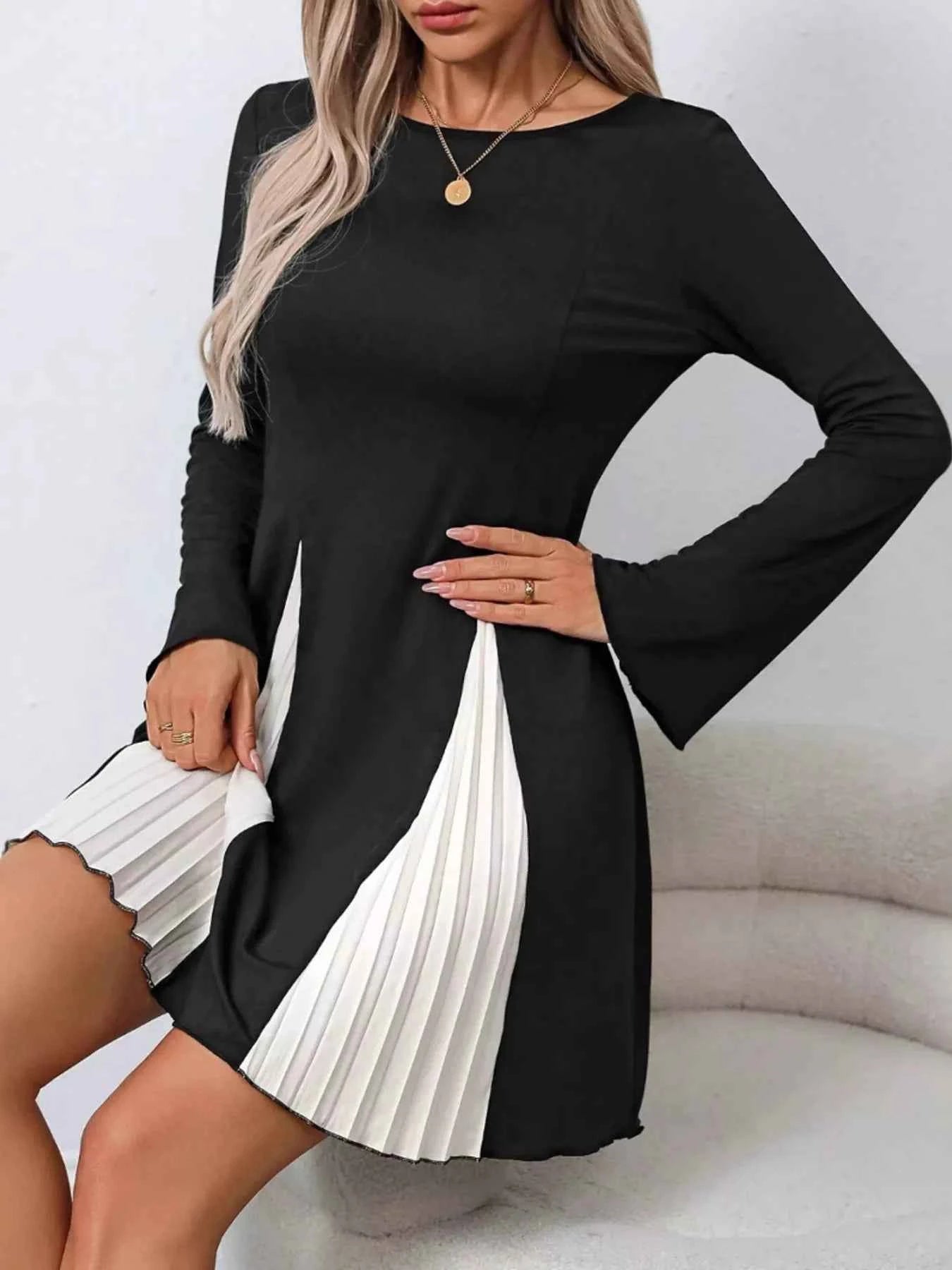 Pleated Flare Sleeve Mini Dress 1802b1b4abb54a0a99dc4d40449c39d0-Max-Origin