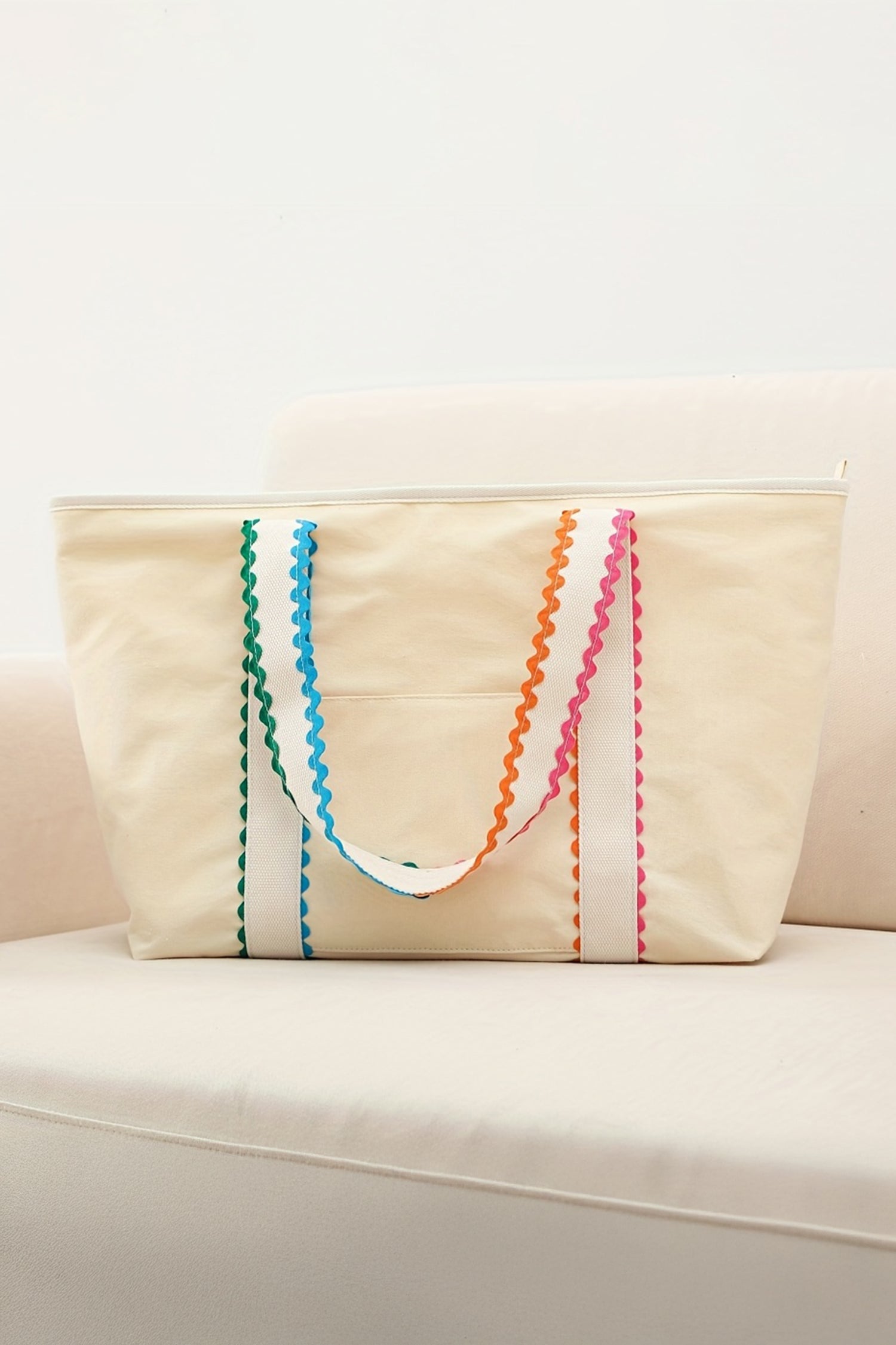 White Colorful Ricrac Detail Canvas Tote Bag 180b9c83f3914006