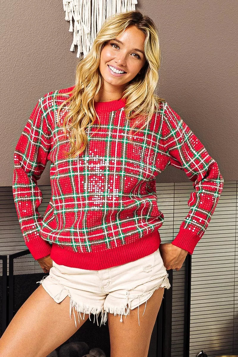 BiBi Clear Sequin Plaid Sweater 181c30b3017e4dc4acac271b1e91ecb9-Max-Origin