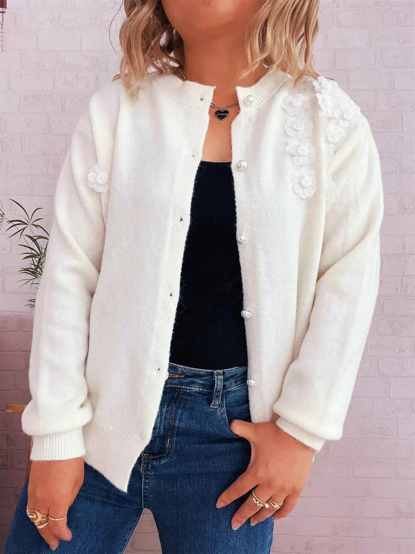 Flower Button Up Long Sleeve Cardigan 1821fcee60d144e7910a1da0fc605a34-Max-Origin