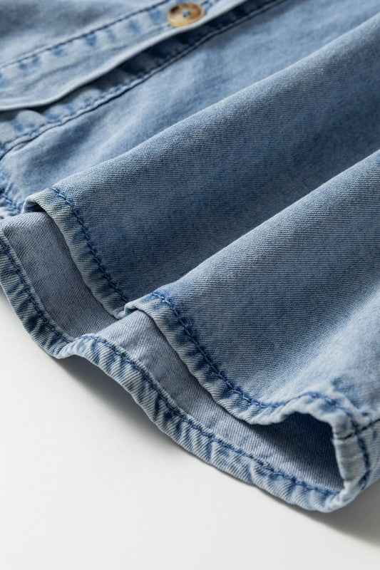 Western Denim Ruffle Peter Pan Collar Shirt 1825c981-1451-44e9-a646-6cdbb10538e9