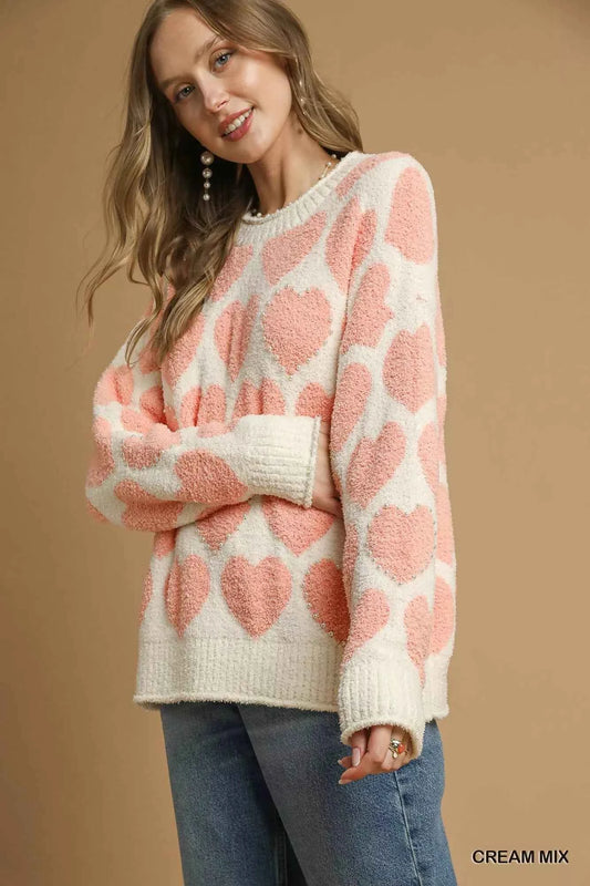 Mix Heart Pattern Pearl Accent Sweater 18293dff-cdb1-4bbd-b3bf-f9a22b72900e-Max-Origin