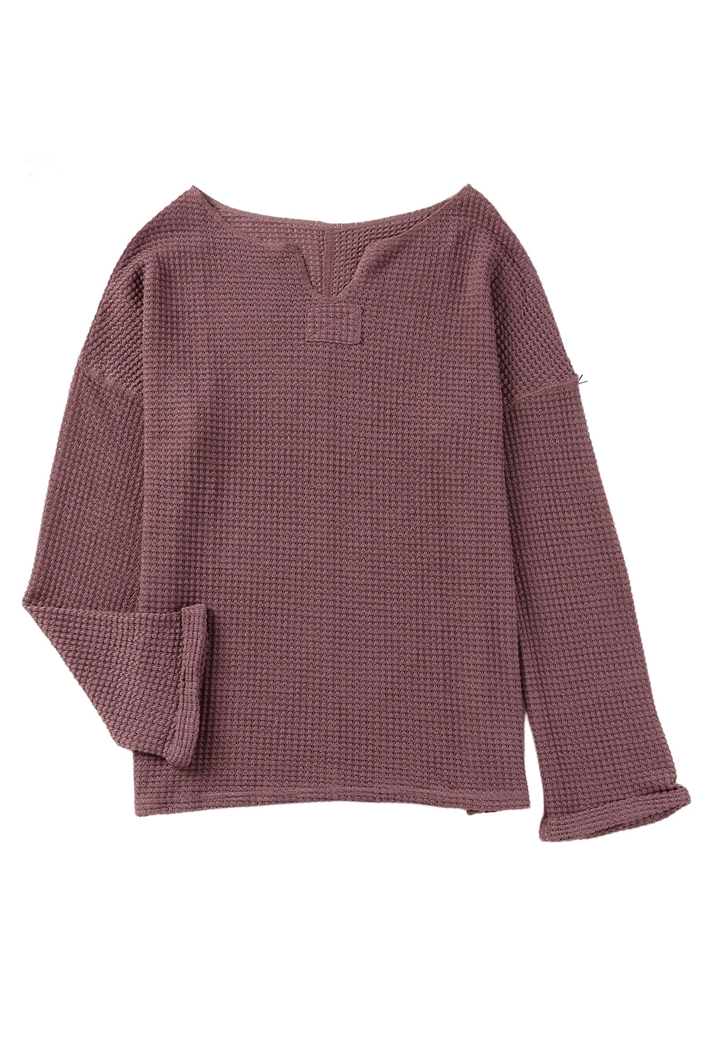 Purple Waffle Knit Split V Neck Drop Shoulder Long Sleeve Top 1829f455dbcecddd