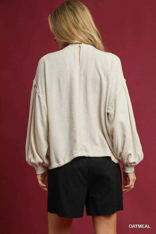 Linen Long Sleeve Top with Drawstring 182ddf4d-43cd-4275-87e2-3e2a344e518d-Max-Origin