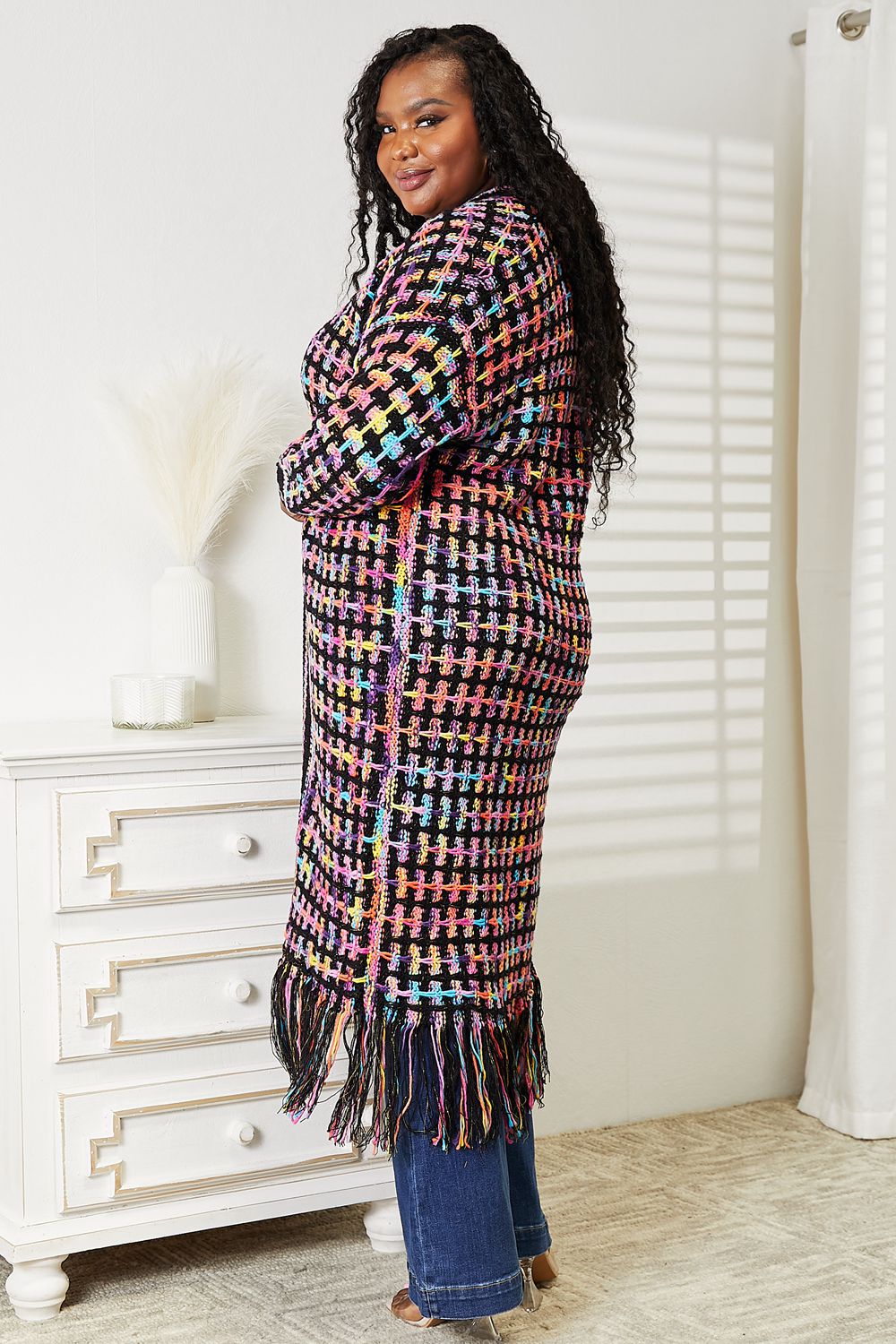 Angel Wings Full Size Multicolored Open Front Fringe Hem Cardigan 18324dca25314e5b824328c81c21d0d6-Max