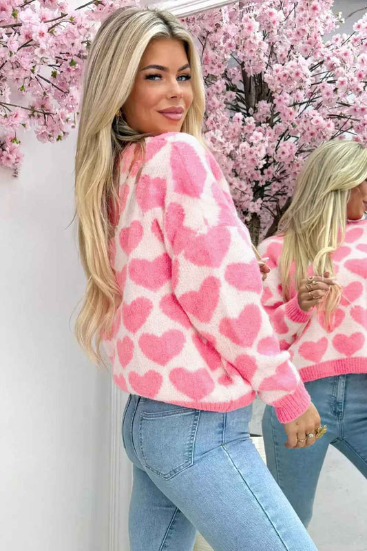 Strawberry Pink Love Heart Valentine Knit Sweater 1832d9d9a5988387