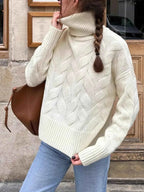 Ribbed Hem Turtleneck Long Sleeve Sweater White 183766b8-65ff-463d-9404-d62fdca82bf4-Max-Origin