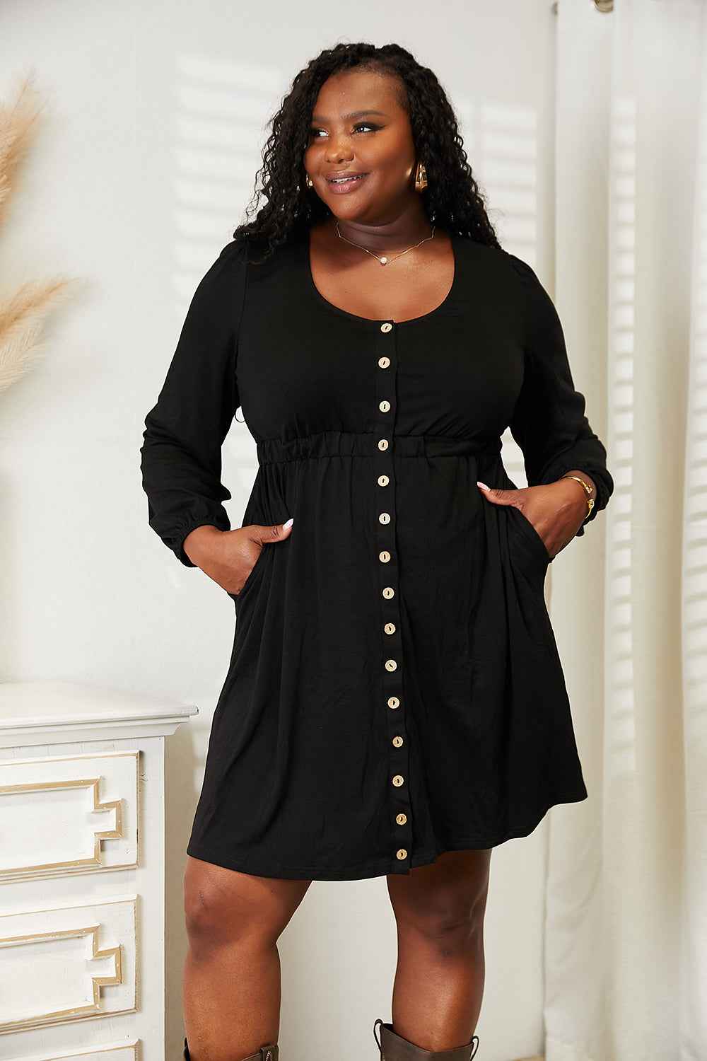 Double Take Scoop Neck Empire Waist Long Sleeve Magic Dress 18394e44ebed41d18ce77f00c5e439c6-Max
