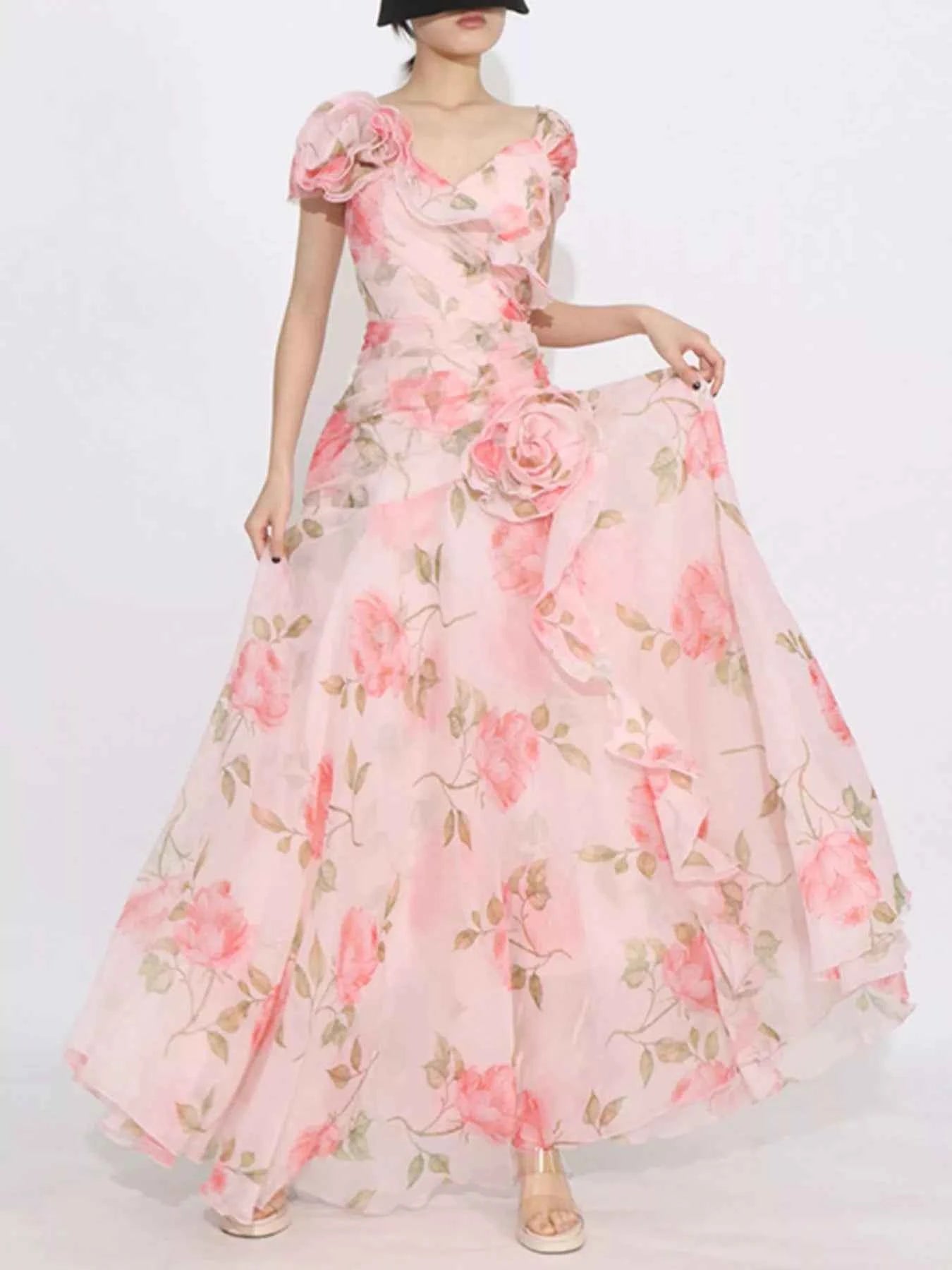 Floral Ruffled Short Sleeve Maxi Dress 183f83ae-446d-499b-a2c7-871854f234c2-Max-Origin
