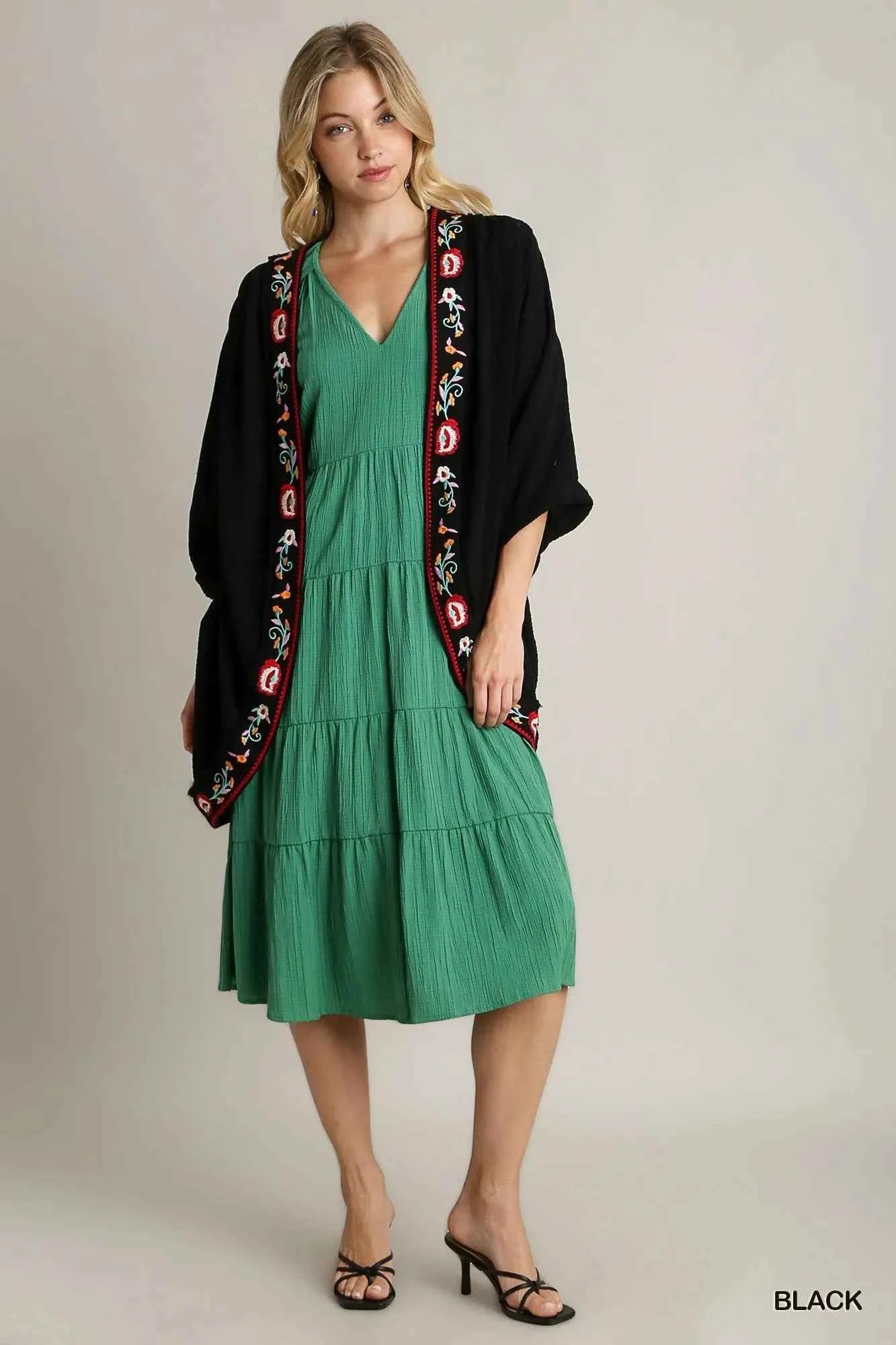 Embroidery Open Front Kimono with Pleated Shoulder Detail 18401b9e-f8e3-437e-965f-ef16da3493a8-Max-Origin