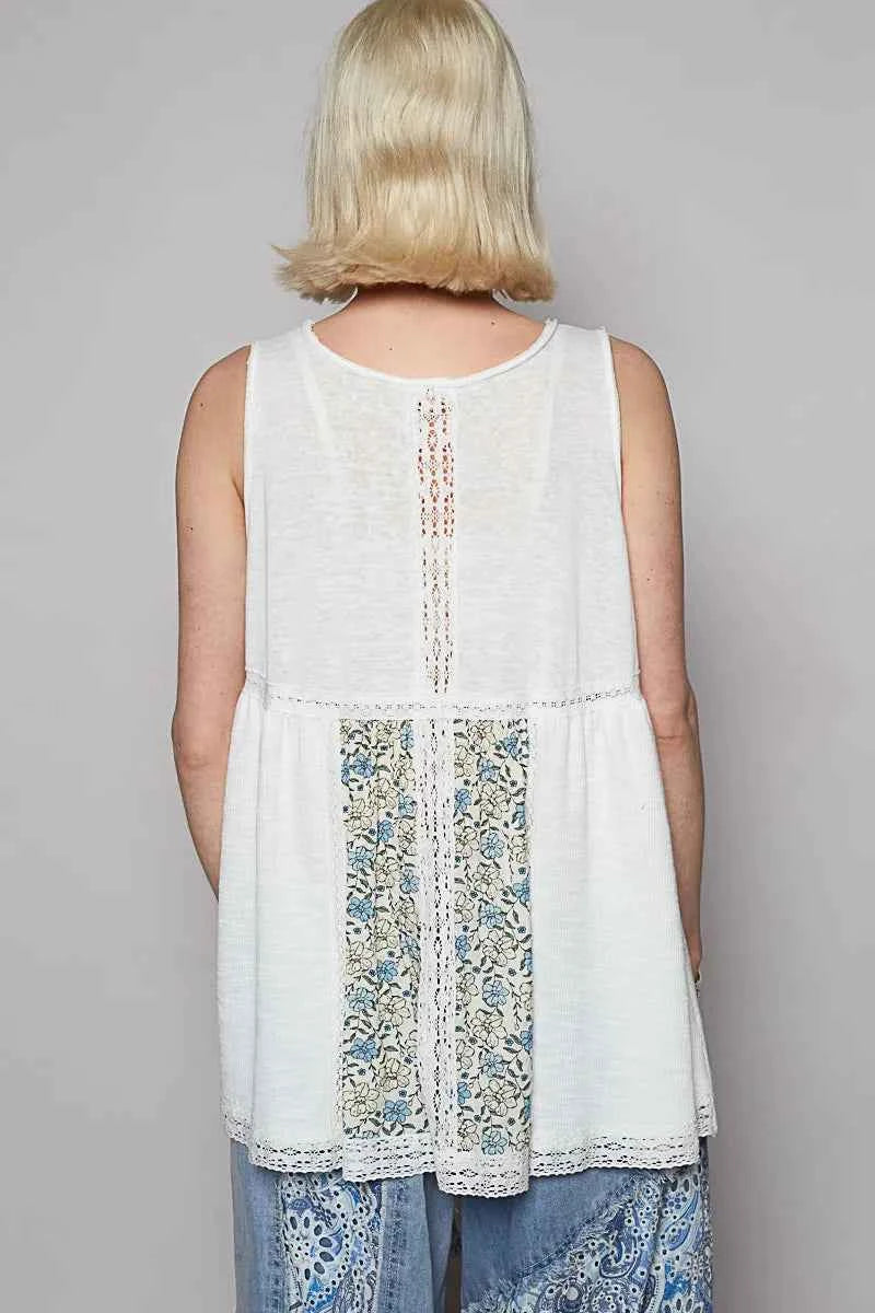 POL V Neck Sleeveless Tank Top with Lace Detail 18472c9c-e30f-460f-b2a5-cfd0ce06a875-Max-Origin