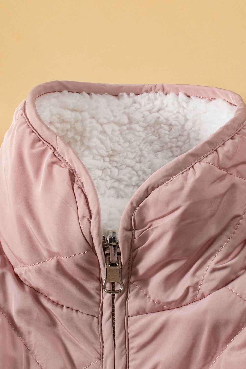 Pink Zip Up Fleece Lined Quilted Vest Coat 1850dacf4a6f2980