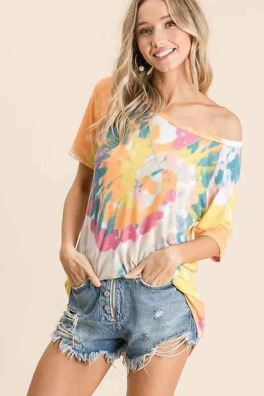 BiBi Tie Dye Print Short Sleeve T-Shirt with Raglan Sleeves 18544a7c08cd4799b16bfef63f466c46-Max-Origin