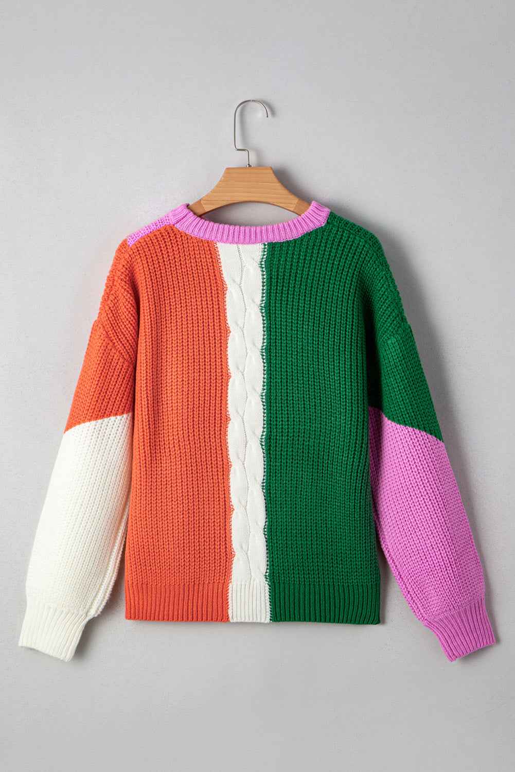 Desert Gold Colorblock Knit Drop Shoulder Loose Fit Sweater 1855a8aec2ca7a85