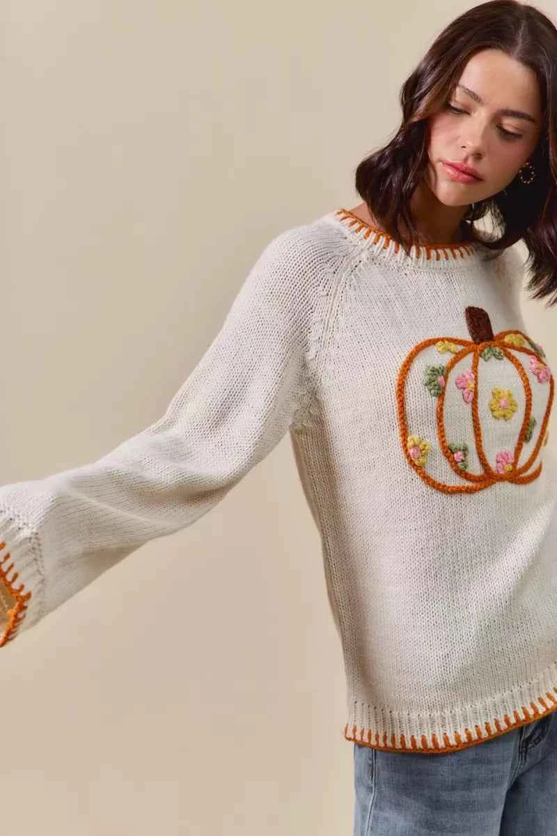 SO ME Pumpkin Floral Embroidered Thanksgiving Sweater 185784e170b54385a27009e90e48ba08-Max-Origin