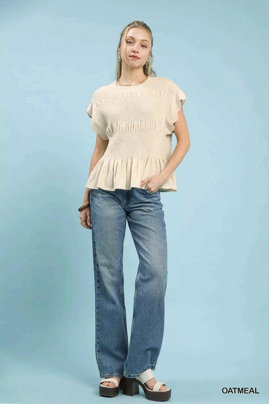 Linen Blend Smocked Peplum Blouse 1859fb49-ab2c-4ffe-947f-f46befa2d014-Max-Origin