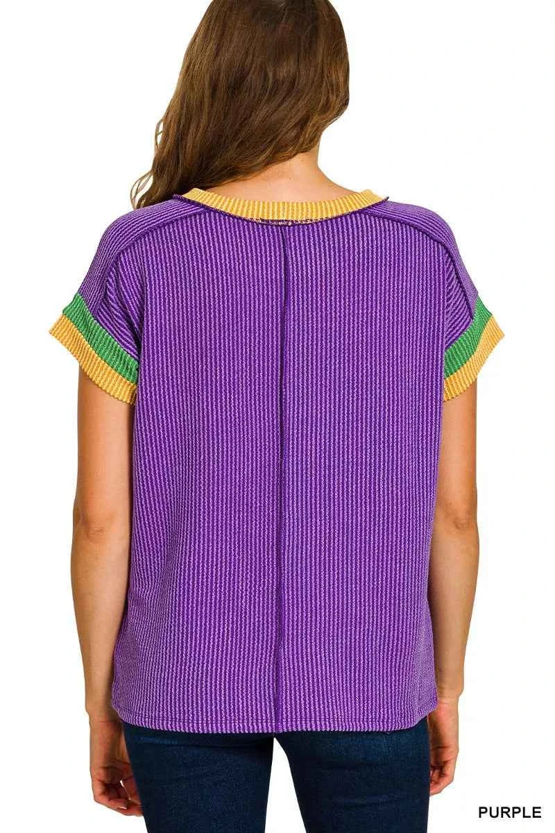 Zenana Mardi Gras Raised Rib Contrast Trim Top 185a673f740a48cc9314842ebf5d3fd0-Max-Origin