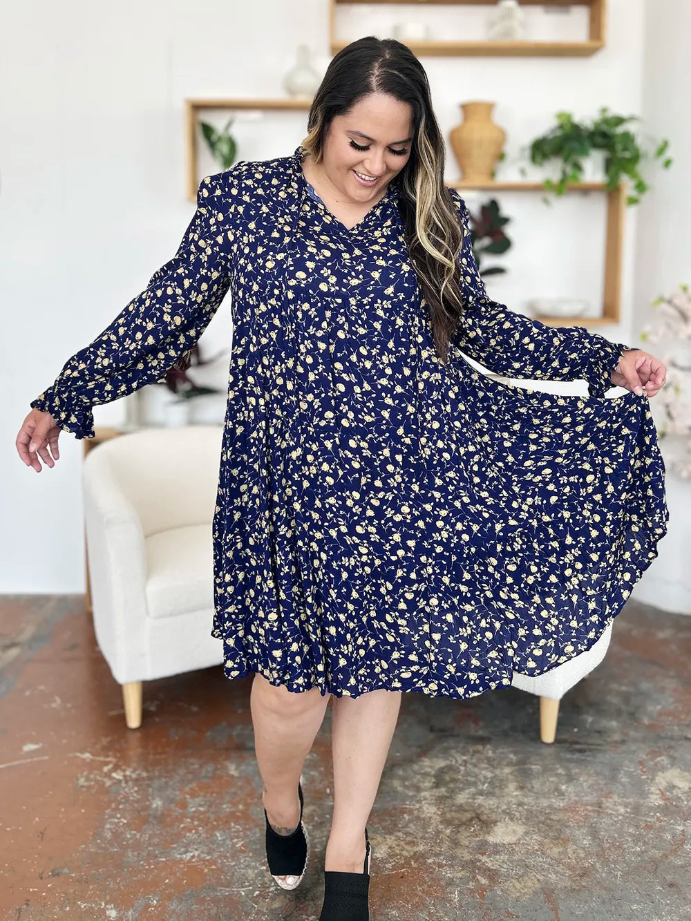 Double Take Full Size Printed Ruffle Hem Long Sleeve Tiered Dress 185f19e2-1594-41db-a835-6e31edf001f8-Max
