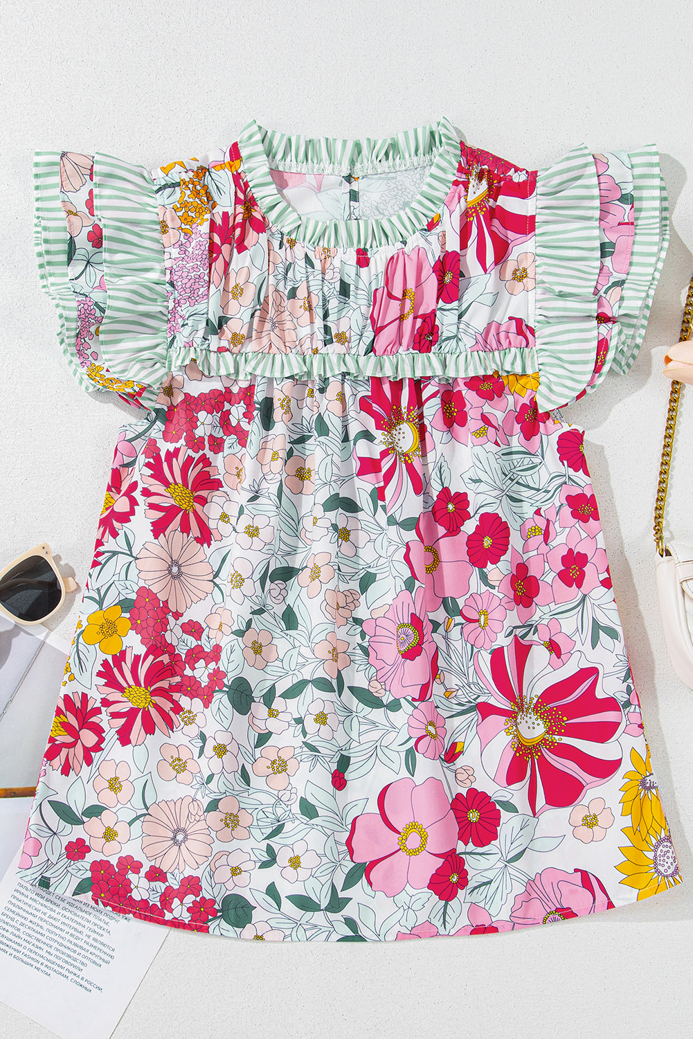 Pink Floral Print Ruffle Trim Pleated Boho Blouse 185fc2839f103dc8