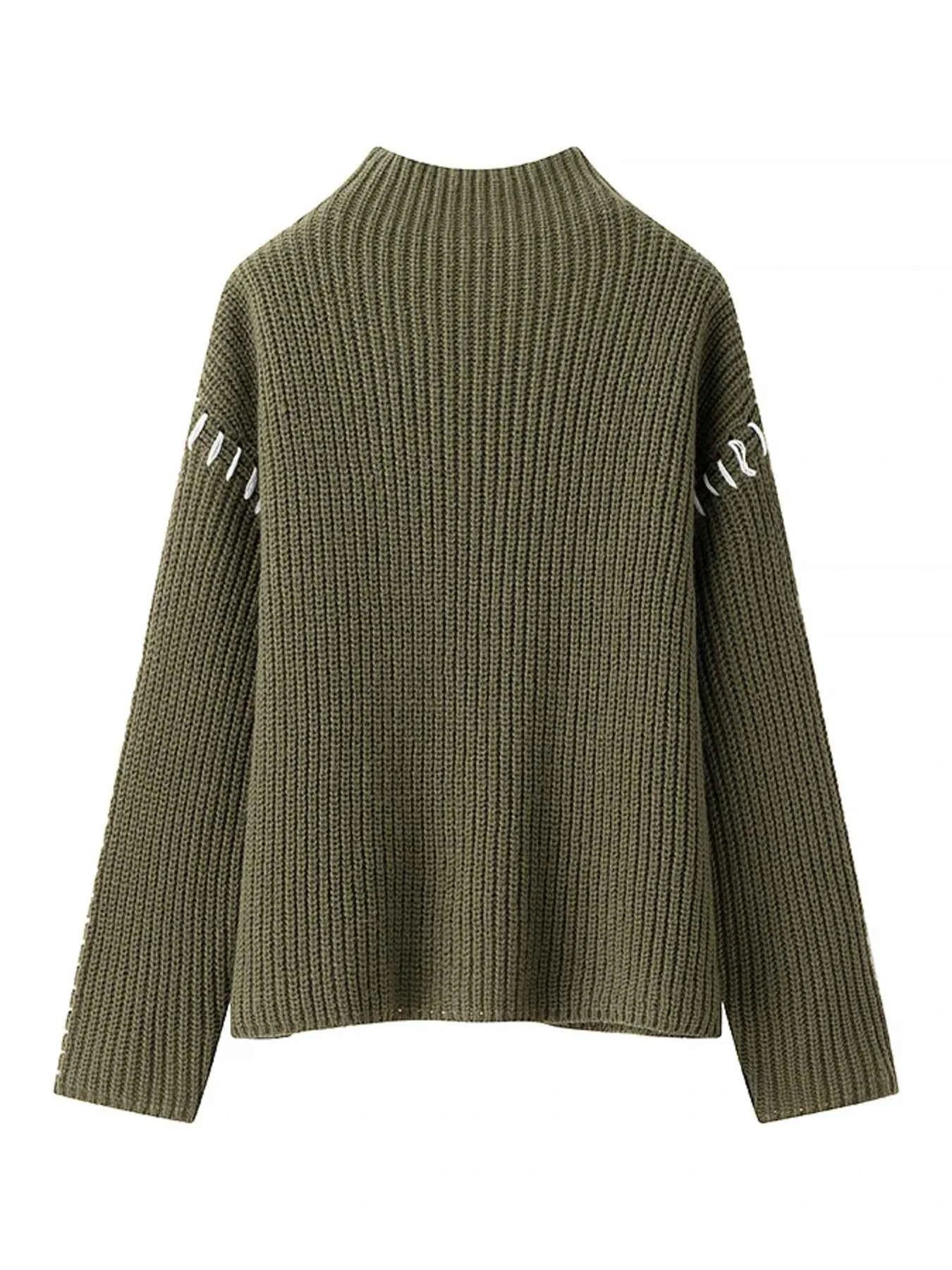 Contrast Mock Neck Long Sleeve Sweater