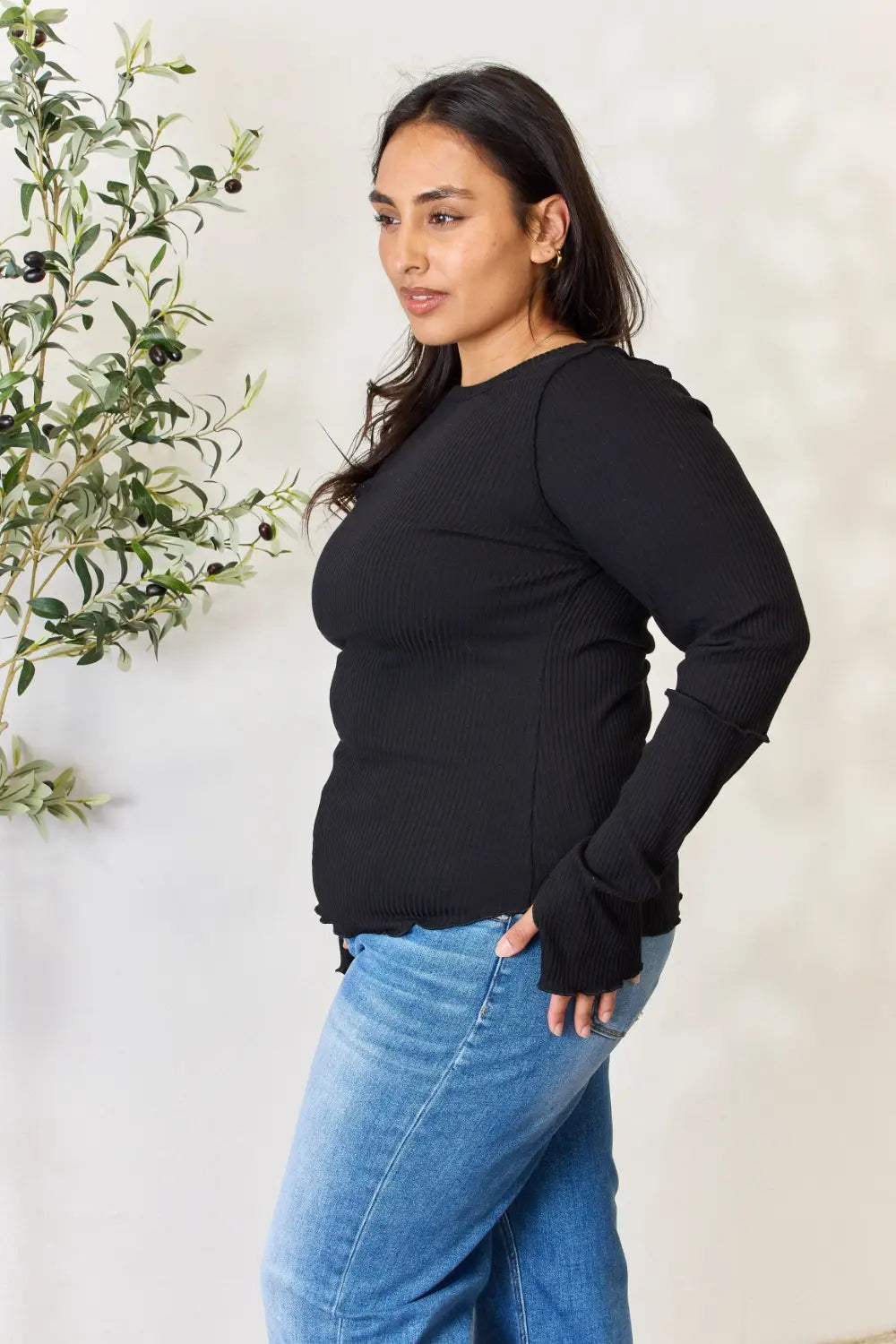Culture Code Full Size Ribbed Round Neck Long Sleeve Top 1865b35b972b4974b8661f2600eb9724-Max