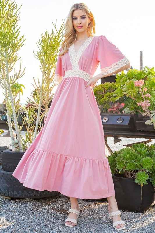 Lace trimmed Detailed Tiered Dress ROSE 18677128_5fa724b4-a232-4553-90c3-3e549442aafb