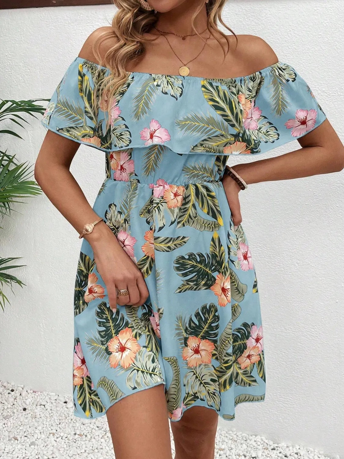 Printed Off Shoulder Mini Dress 1867e3b5-c247-47c7-b1fe-b300c041b10d-Max-Origin