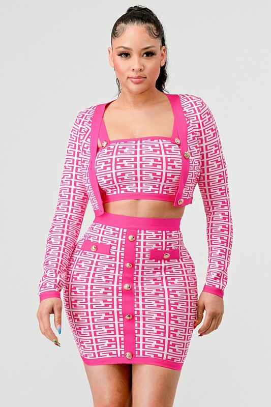 ATHINA PRINTED BARBIE PINK THREE PIECE SET Dark Pink 18696453_f06e29c1-3ba9-4485-aa50-c17181ce2b63