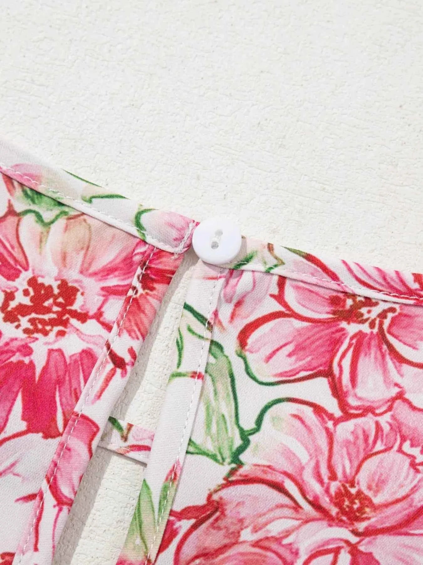 Floral Print Keyhole Neck Blouse 186d6491a1294d5684cc12778f701021-Max-Origin