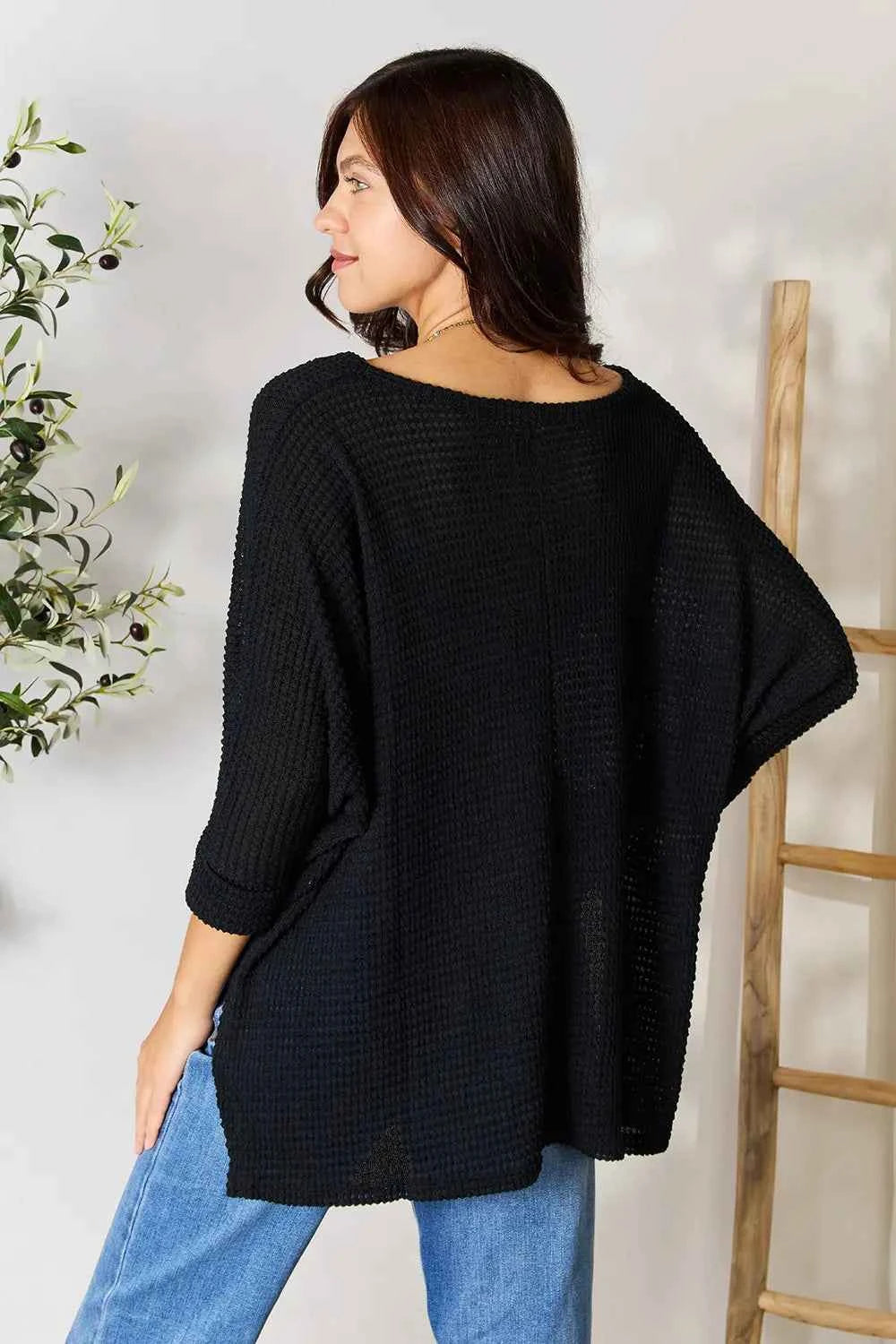Zenana Full Size Round Neck High-Low Slit Knit Top 1870cb9b82f04fee9c2d9e8291930cbb-Max