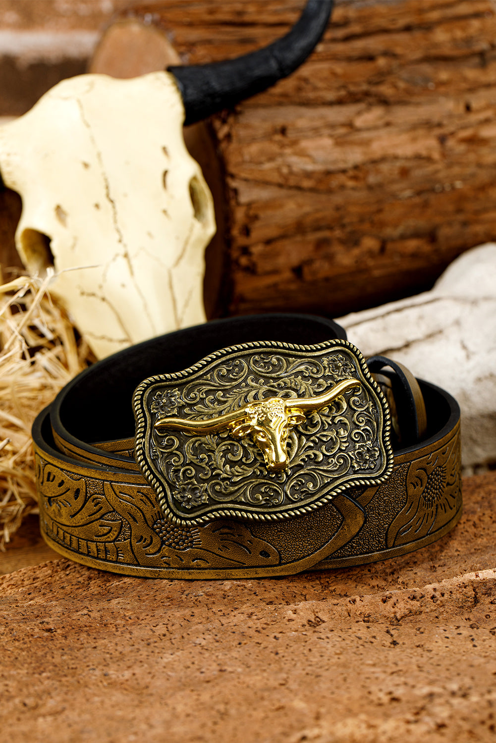 Chestnut Retro Embossed Faux Leather Buckle Belt Chestnut ONE SIZE PU 1871dd4f7832efba