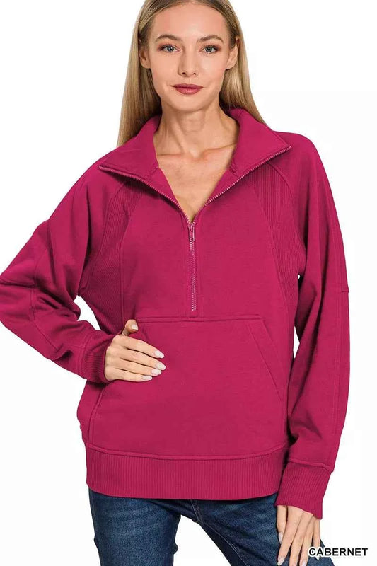 Zenana Half Zip Fleece Sweatshirt with kangaroo Pocket 1879b75af9c54363b268dd14474bfd86-Max-Origin