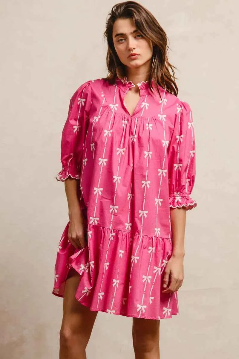 BiBi Ribbon Patterns With Scallops Edge Details Short Sleeve Dress 187cbd5c952f455ab040a415f18a638e-Max-Origin