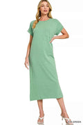 Zenana Round Neck Short Sleeve Midi Dress H K GREEN 187f5e92a7b7414c9750d614d6142368-Max-Origin