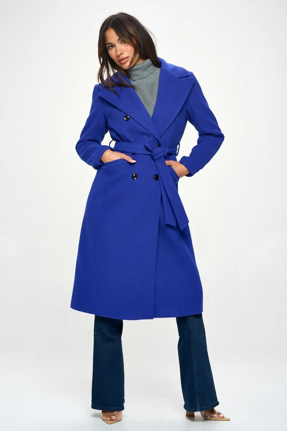Coalition LA Double-Breasted Longline Coat with Belt 188326b0-528a-445c-be66-370db15605e7-Max