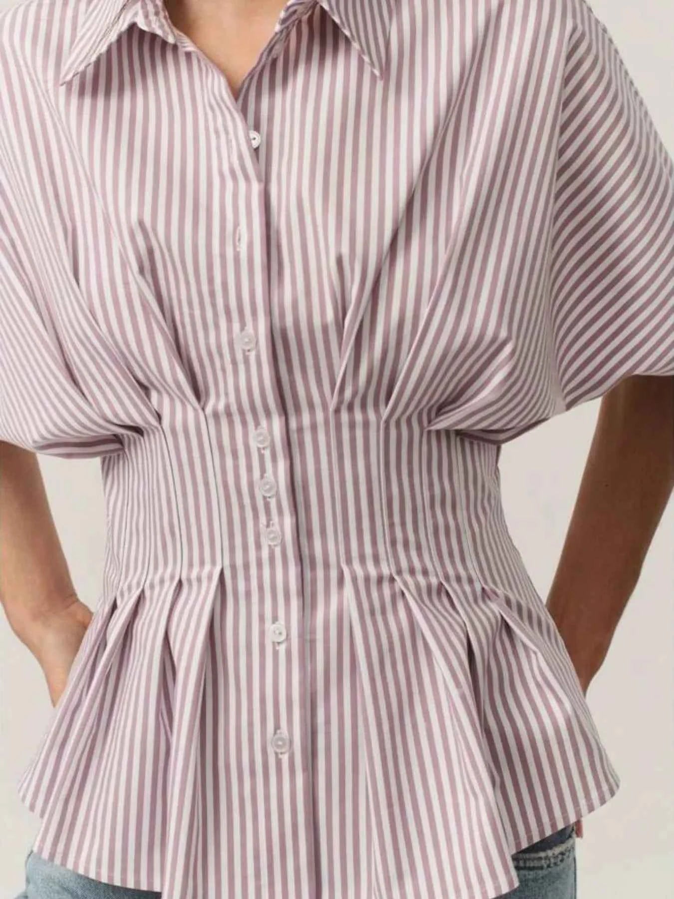 Striped Short Sleeve Button-Up Shirt 18847aee-836a-4dd3-95ed-4aca0b02a634-Max-Origin