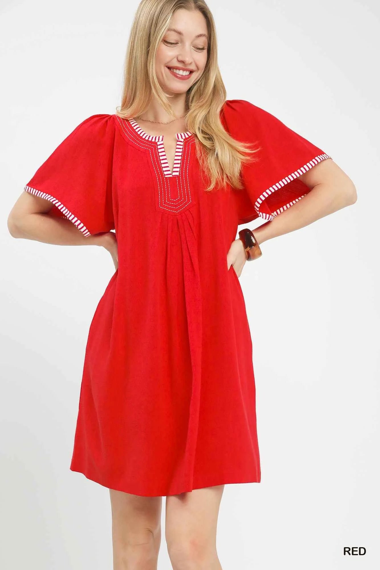 Umgee Linen Trim Tunic Dress Red 188f2f52-ef36-4195-a80e-29b7961bbaa4-Max